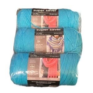 Red HEART Super Saver Acrylic Yarn NEW 3 Skeins Turqua 362’ yds each Unopened